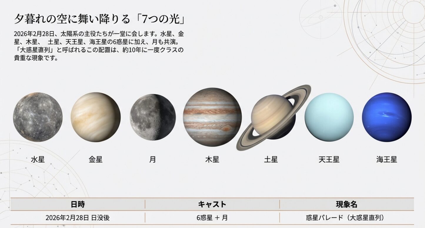 【2026年2月28日】奇跡の惑星直列がやってくる!宇宙からのメッセージを受け取ろう